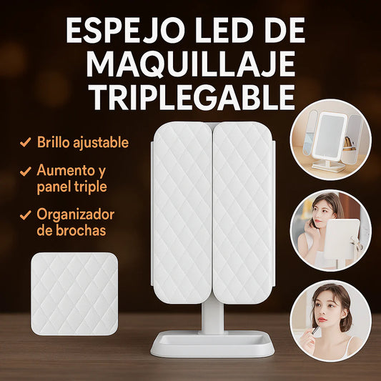 Espejo De Maquillaje Triple Iluminado