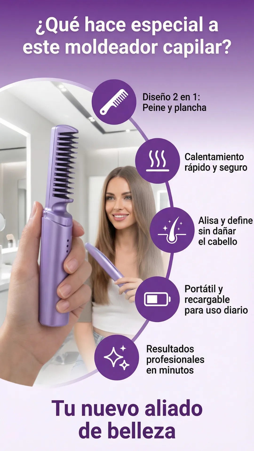Mini peine alisador - Liso perfecto en segundos, donde estés