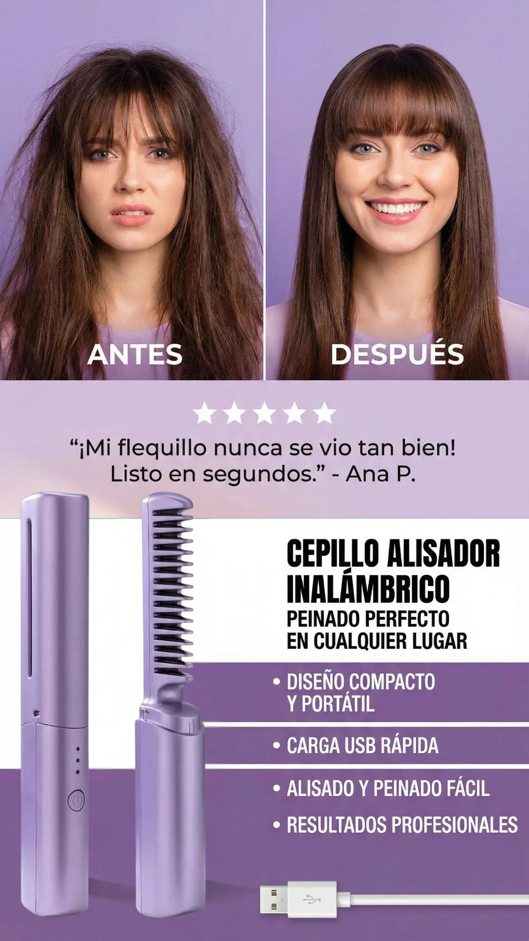 Mini peine alisador - Liso perfecto en segundos, donde estés