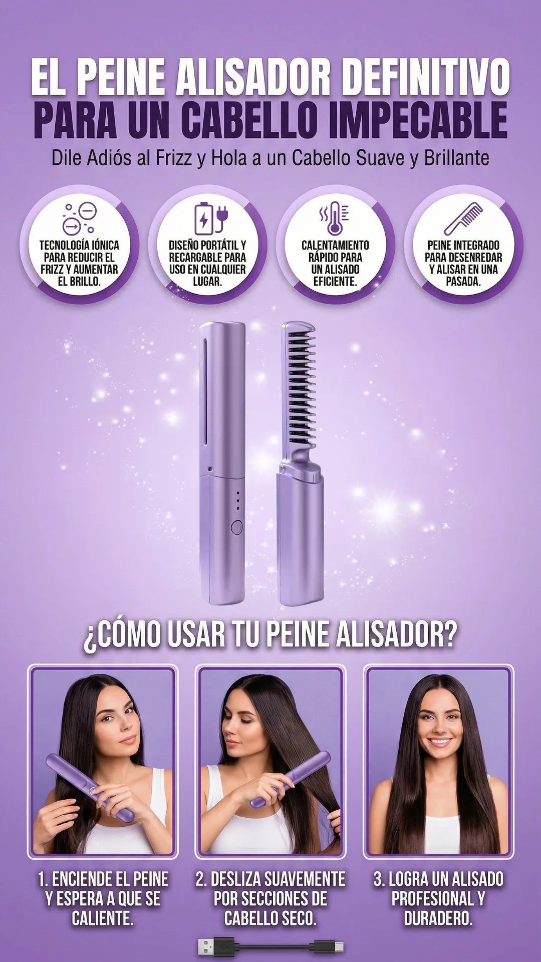 Mini peine alisador - Liso perfecto en segundos, donde estés